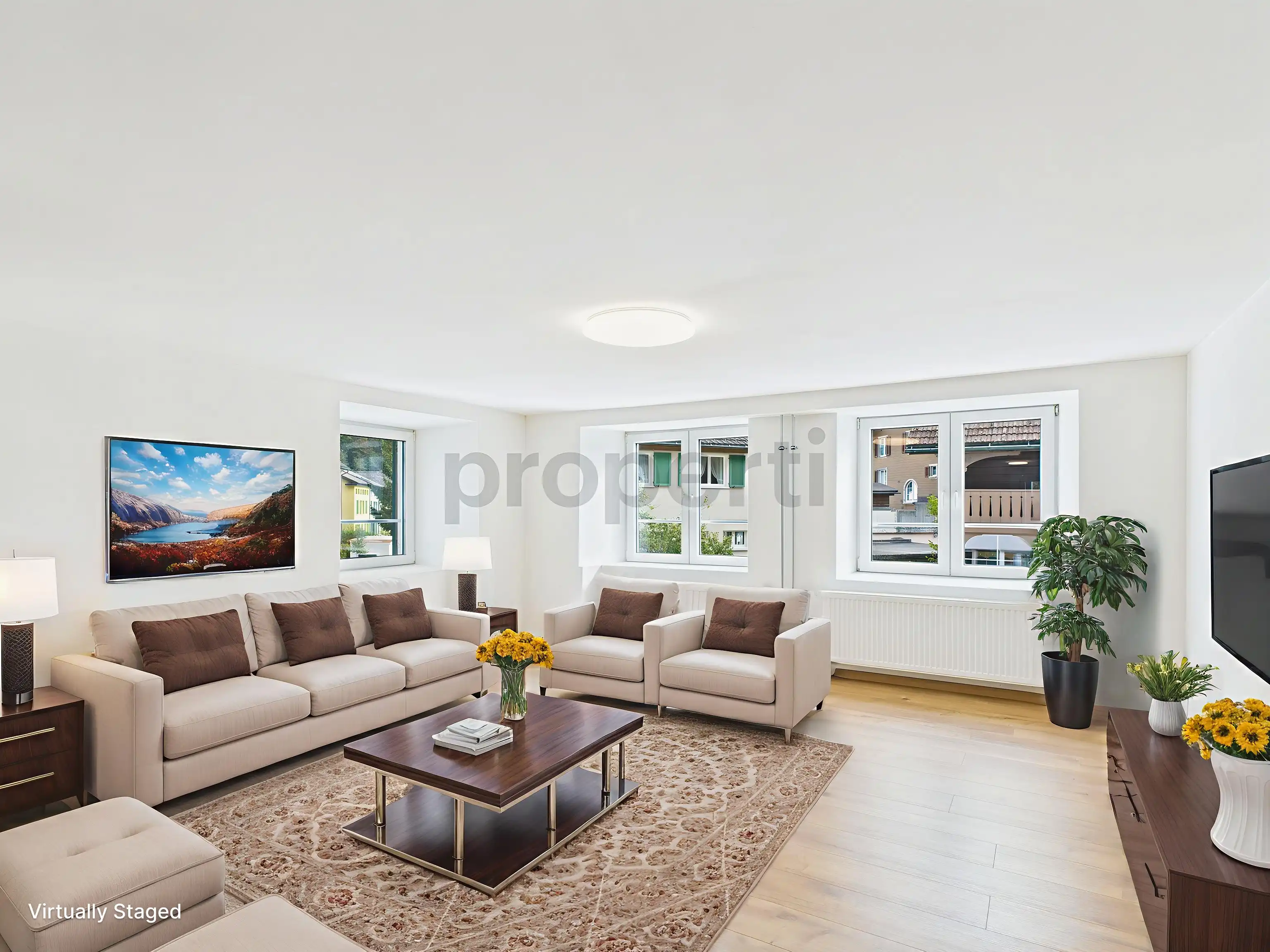 Grosszügiges Eck-Reihenhaus mit Studio, sonnigem Balkon und Bergsicht