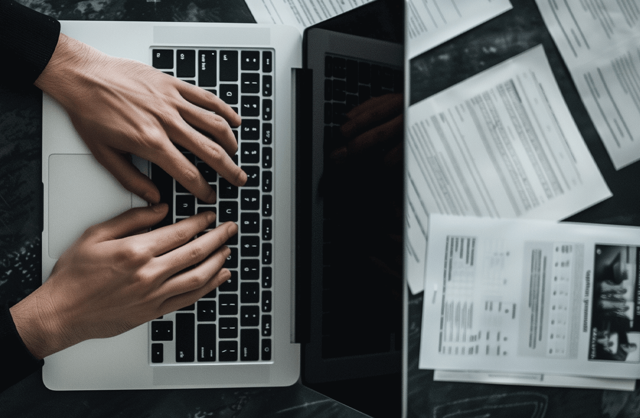 Nutzer sucht Vergleich Notarkosten beim Immobilienkauf auf Laptop