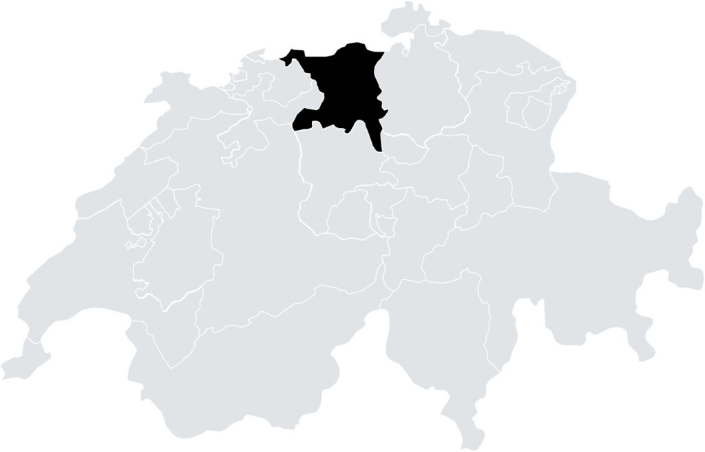Kanton Aargau eingezeichnet auf der nationalen Landkarte der Schweiz