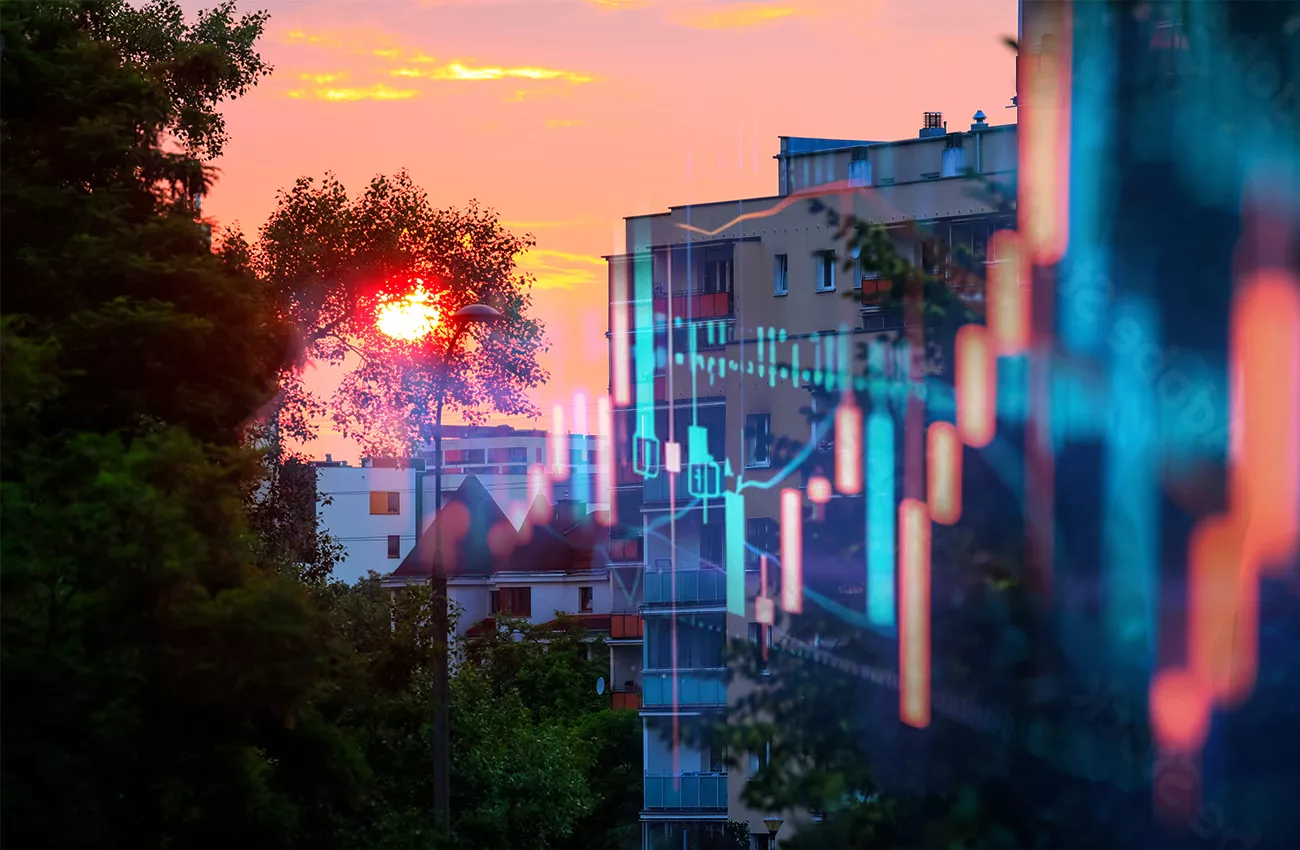 Häuser Sonnenuntergang Grafik