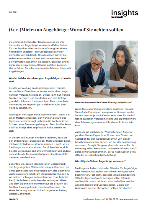 Insights Vermieten an Angehörige