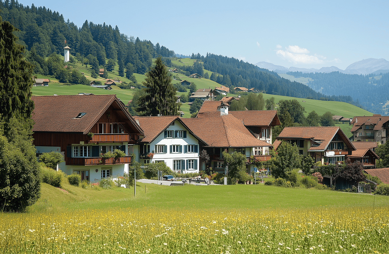 Idyllische Wohngegend in der Schweiz mit ruhiger Lage, Nähe zur Natur und guter Anbindung an den öffentlichen Verkehr.