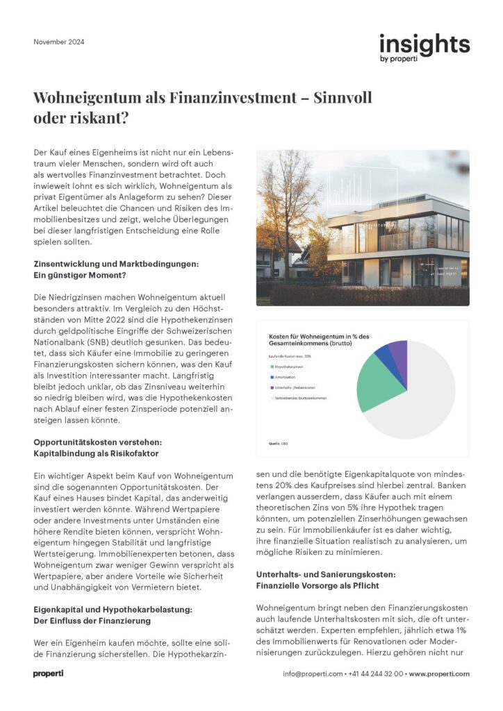 Insights Wohneigentum als Finanzinvestment – Sinnvoll oder riskant? DE
