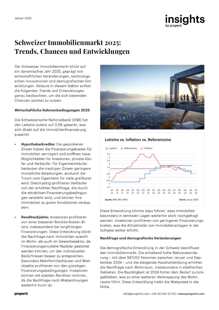 Insights Schweizer Immobilienmarkt 2025: Trends, Chancen und Entwicklungen DE