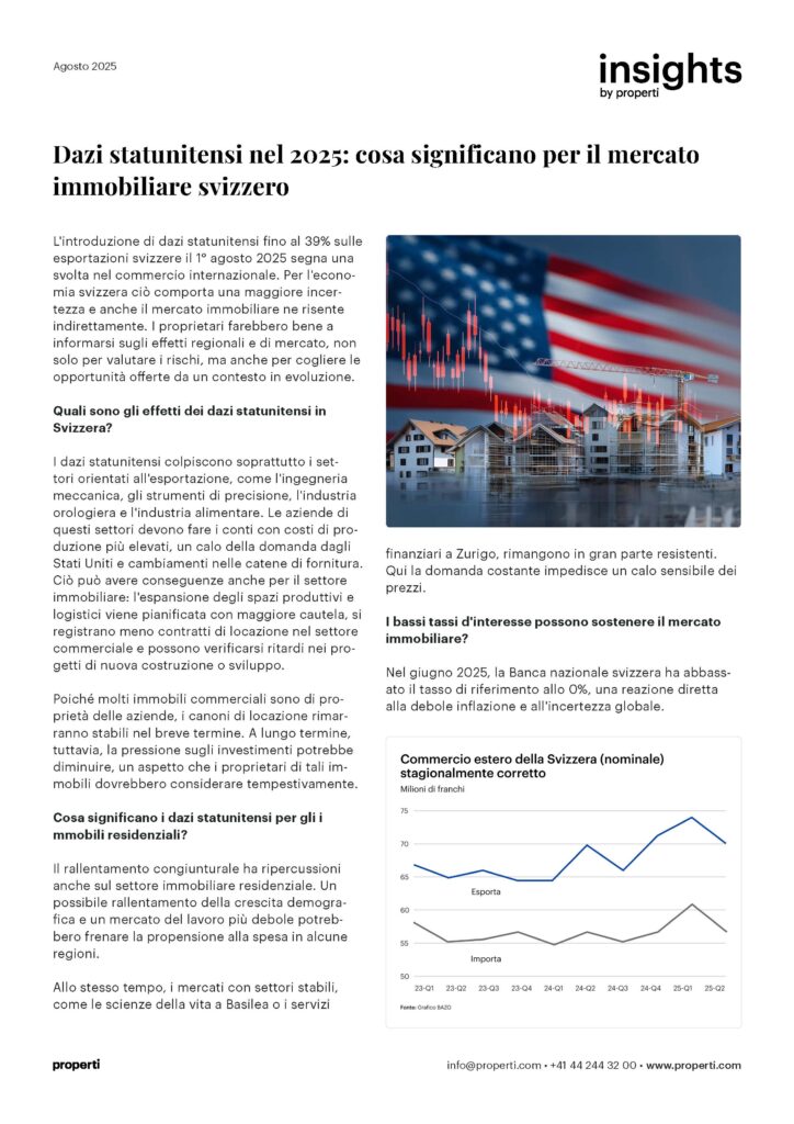 Insights Dazi statunitensi nel 2025: cosa significano per il mercato immobiliare svizzero IT
