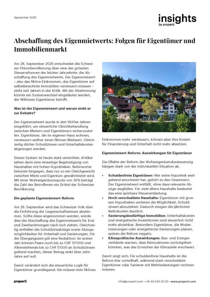 Insights, Abschaffung des Eigenmietwerts: Folgen für Eigentümer und Immobilienmarkt DE