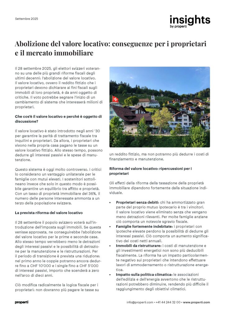 Insights, Abolizione del valore locativo: conseguenze per i proprietari e il mercato immobiliare IT