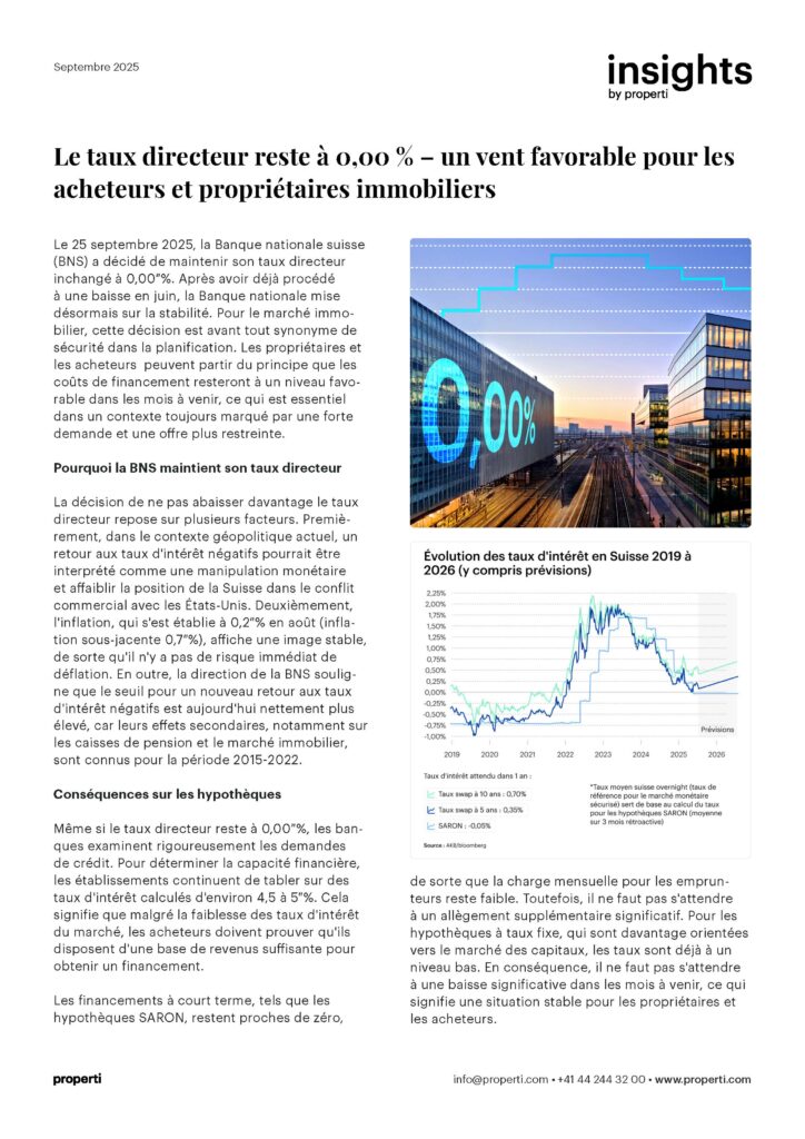 Insights, Le taux directeur reste à 0,00 % – un vent favorable pour les acheteurs et propriétaires immobiliers FR
