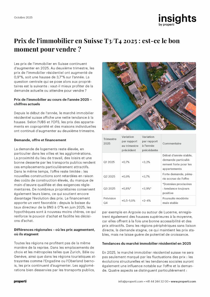Insights, Prix de l'immobilier en Suisse T3/T4 2025 : est-ce le bon moment pour vendre ? FR